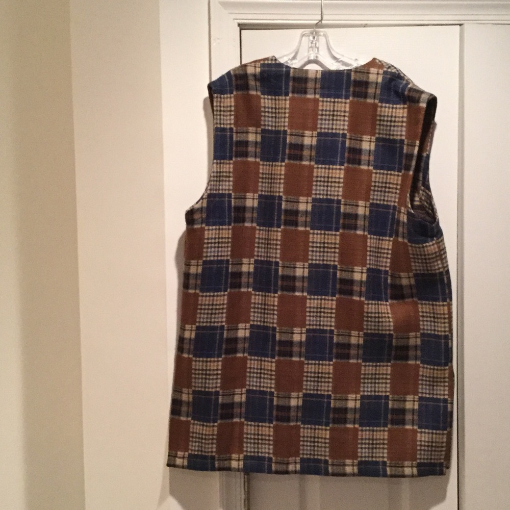 Ulla Pompkin 16 Blue Brown Patchwork Wool Vest Wo… - image 4